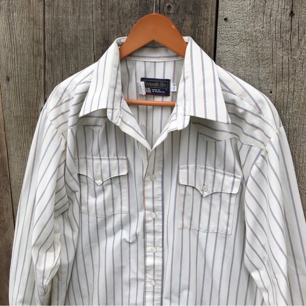 Vintage Panhandle Slim Pinstripe Western Cowboy Button Up Shirt USA 17 1/2-37 - Picture 4 of 6